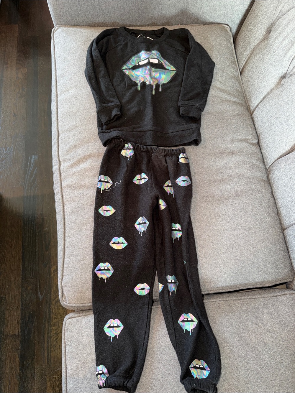 Kids chaser brand Black Holographic Drip Lip Print Sweatshirt & Jogger Set